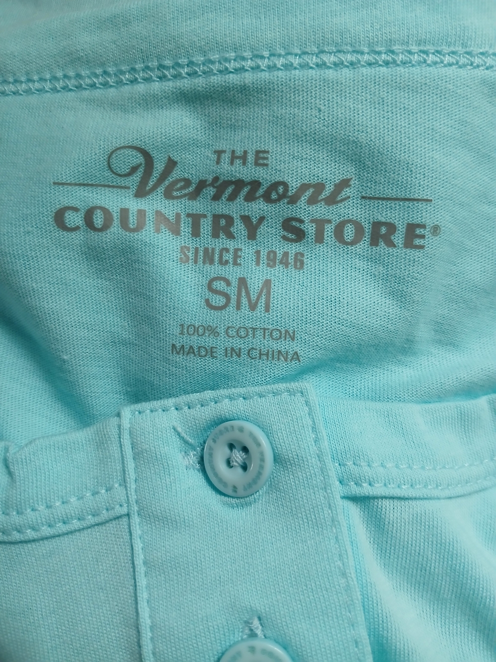 Vermont Country Store Women’s Aqua Cotton Pajama Top - Small